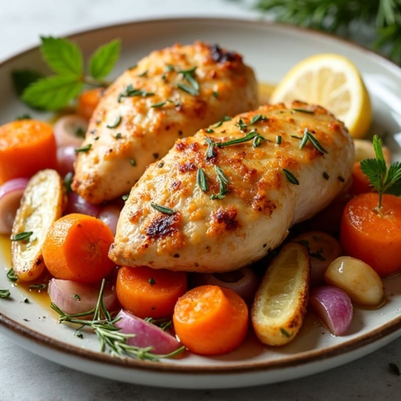 Crispy Lemon Herb Roasted Chicken with Roasted Root Vegetables