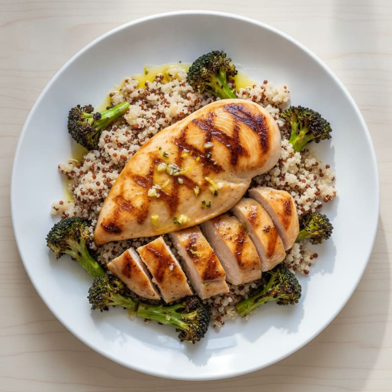 Grilled Chicken Breast with Quinoa and Roasted Broccoli
