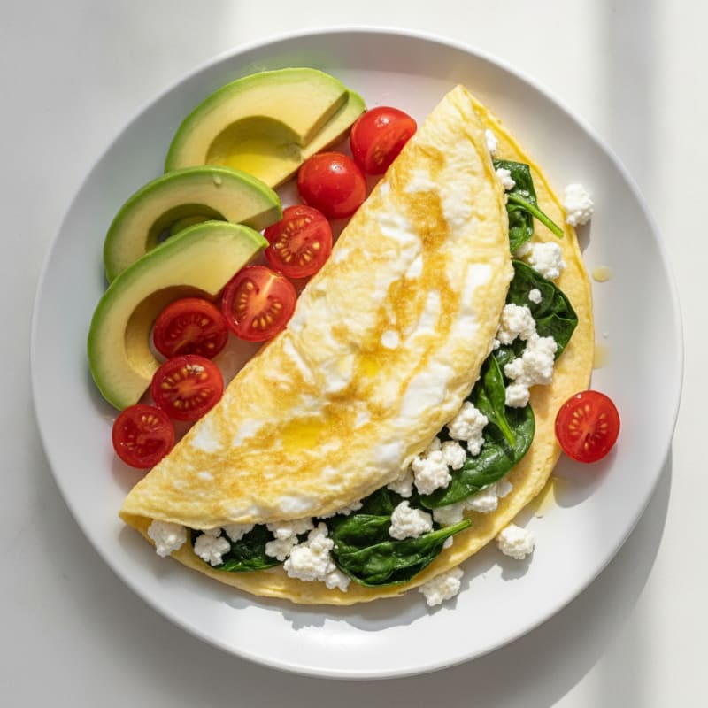Egg White Spinach Omelette with Cottage Cheese and Cherry Tomatoes