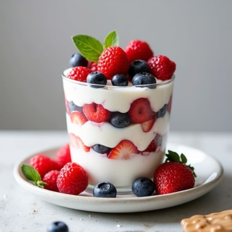 Greek Yogurt Protein Parfait with Mixed Berries and Almond Butter