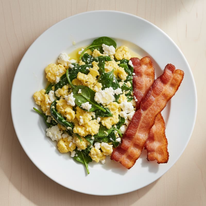 Cottage Cheese Scramble with Spinach and Turkey Bacon