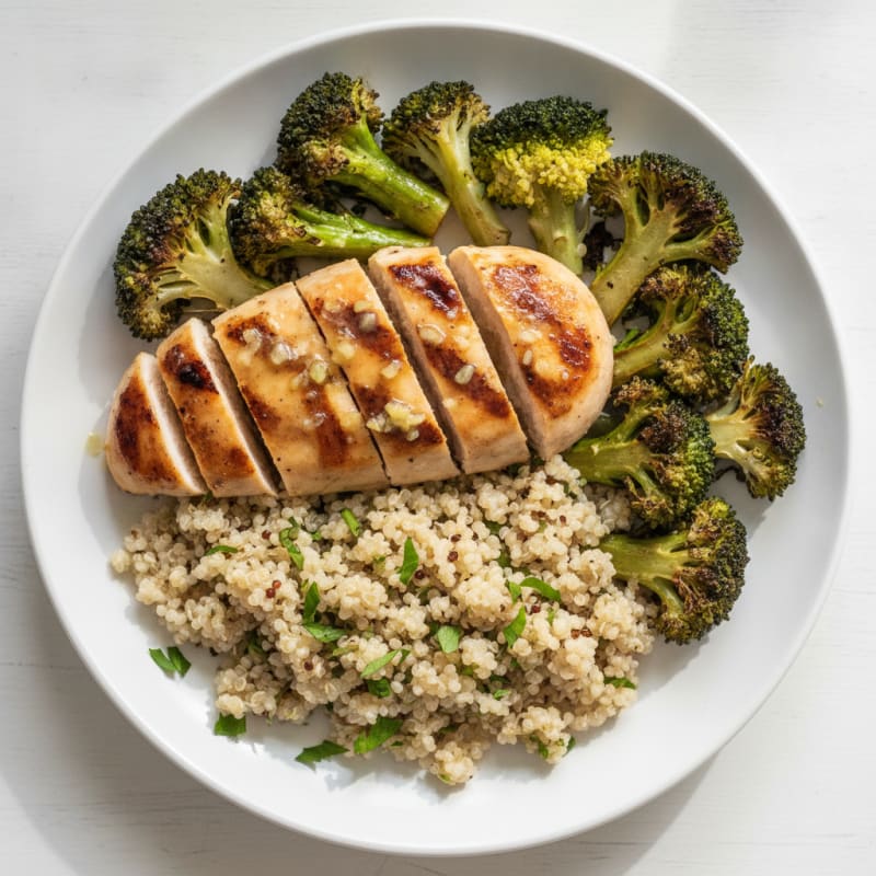 Grilled Chicken Breast with Quinoa and Roasted Broccoli