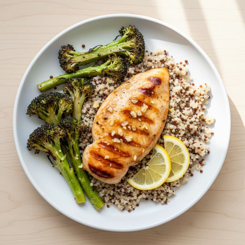Grilled Chicken Breast with Quinoa and Roasted Broccoli