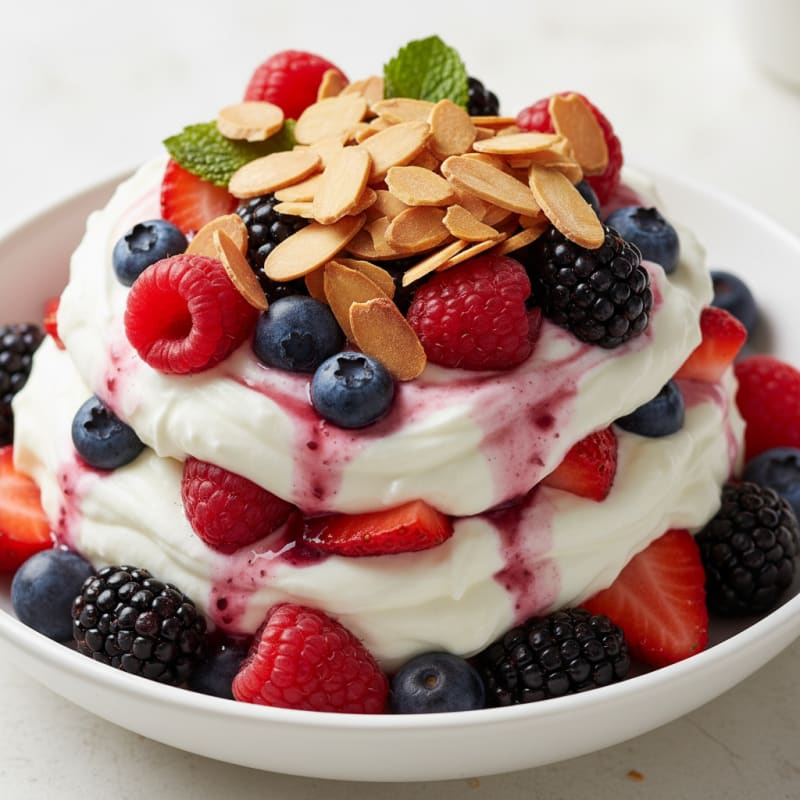 Greek Yogurt Protein Parfait with Mixed Berries and Almonds