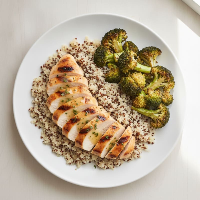 Grilled Chicken Breast with Quinoa and Roasted Broccoli