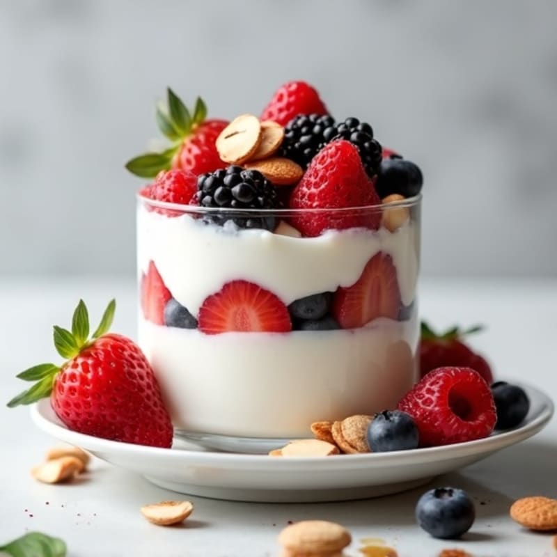 Greek Yogurt Protein Parfait with Mixed Berries and Almonds