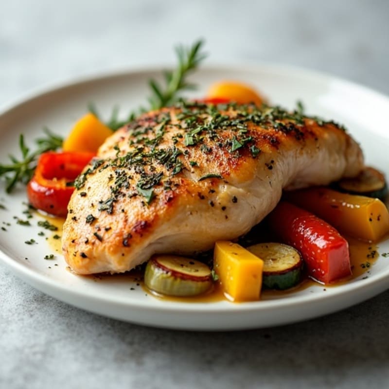 Herb-Crusted Pan Seared Chicken with Roasted Vegetables