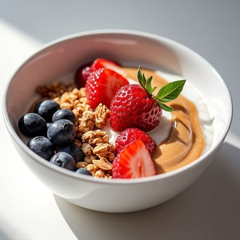 Silky Protein Yogurt Bowl with Mixed Berries and Almond Butter