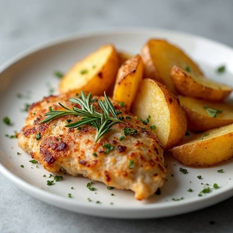 Herb-Seasoned Ground Chicken with Crispy Garlic Potato Wedges