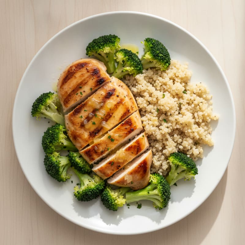 Grilled Chicken Breast with Quinoa and Steamed Broccoli