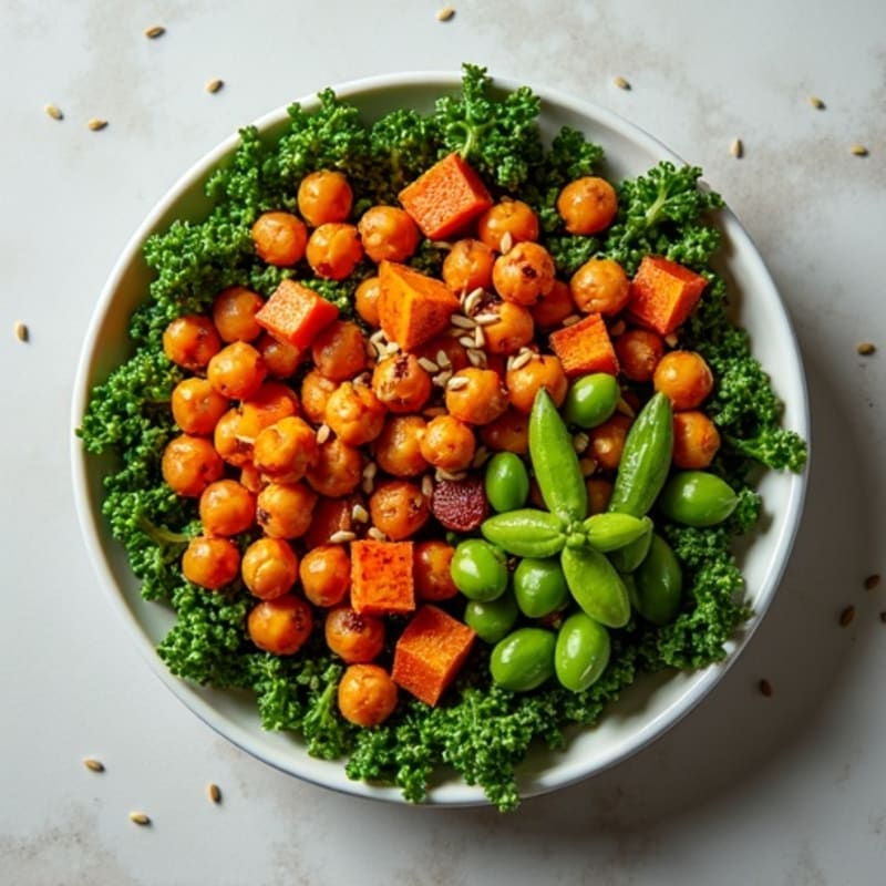 Spicy Roasted Chickpeas and Sweet Potatoes with Crispy Kale