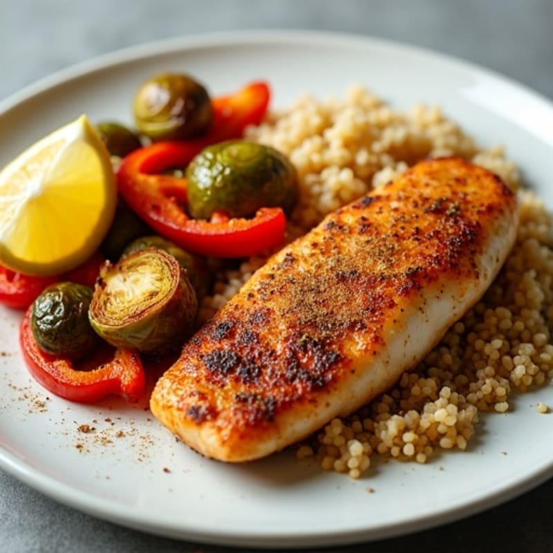 Spicy Blackened Catfish with Roasted Vegetables and Quinoa