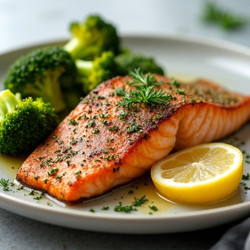 Herb-Crusted Pan Seared Salmon with Roasted Broccoli