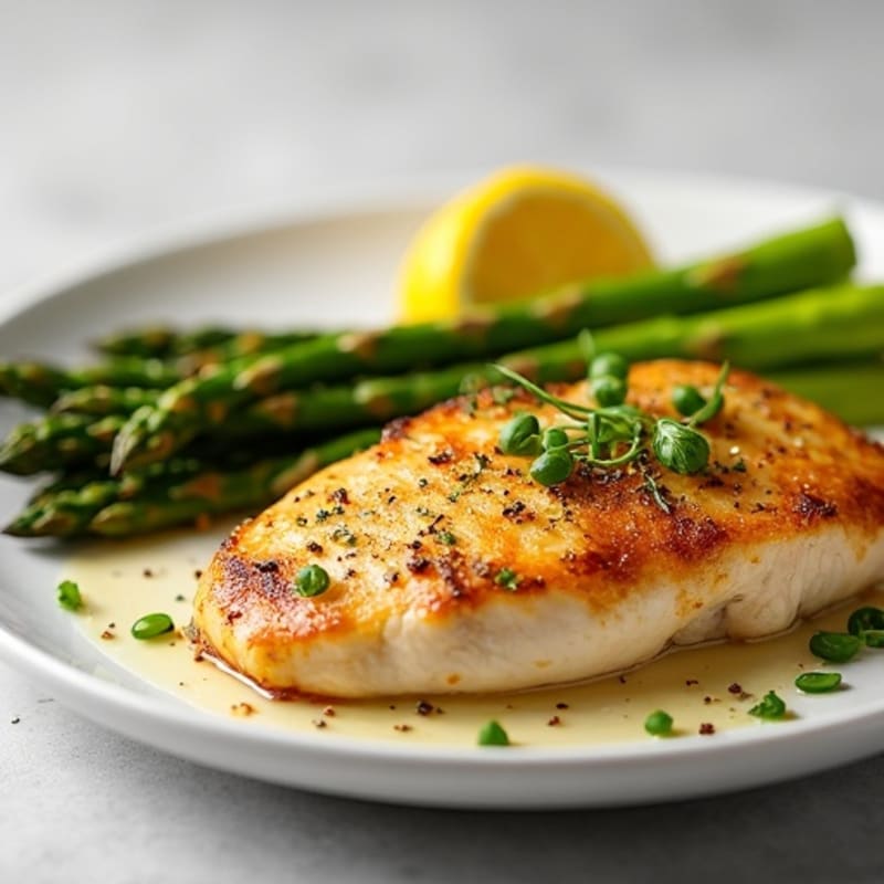 Lemon Garlic Pan-Seared Chicken with Roasted Asparagus