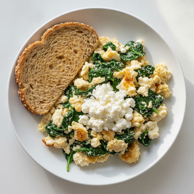 Egg White Spinach Scramble with Cottage Cheese