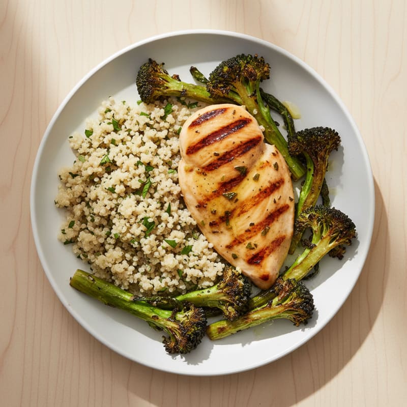 Grilled Chicken Breast with Quinoa and Roasted Broccoli