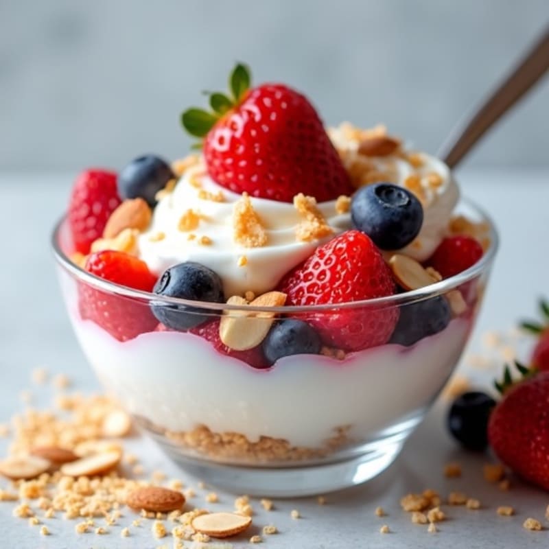 Greek Yogurt Parfait with Mixed Berries and Almond Crunch