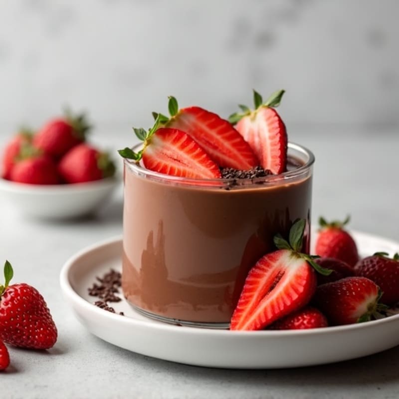 Silky Chocolate Protein Pudding with Sliced Strawberries