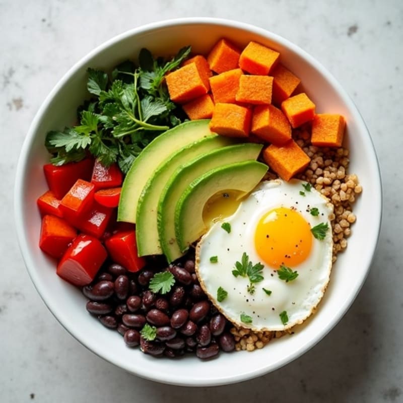 Quinoa Black Bean Power Bowl with Roasted Sweet Potato
