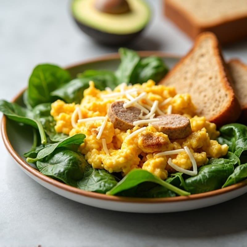Egg White Scramble with Turkey Sausage and Spinach