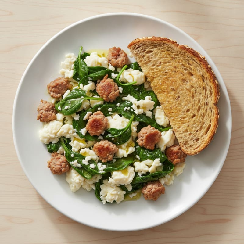 Egg White and Spinach Scramble with Turkey Sausage