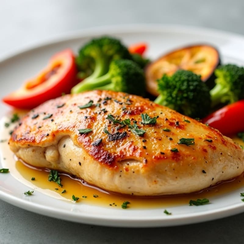 Lemon Garlic Pan-Seared Chicken Breast with Roasted Vegetables
