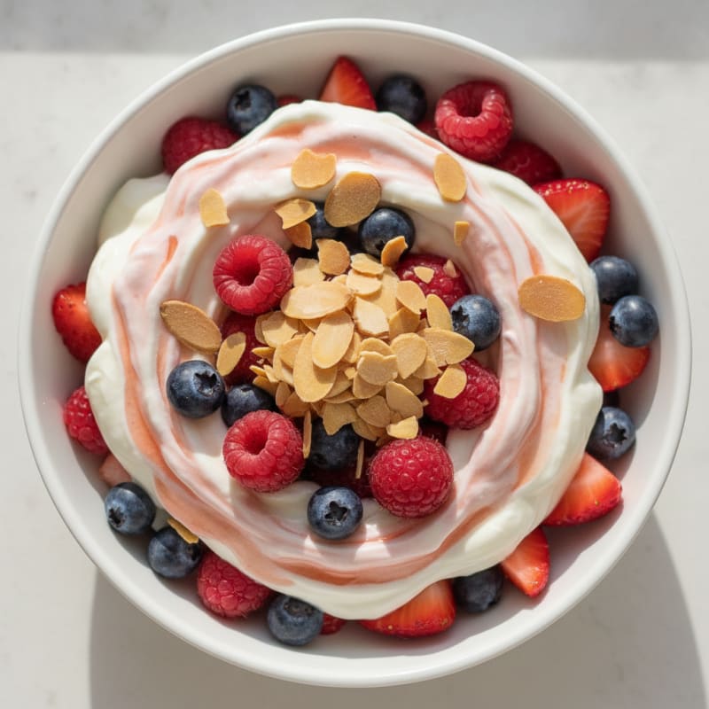 Greek Yogurt Protein Parfait with Mixed Berries and Almonds