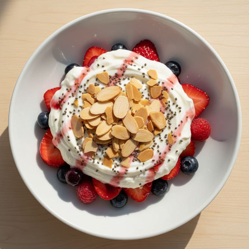 Greek Yogurt Protein Parfait with Mixed Berries and Almonds