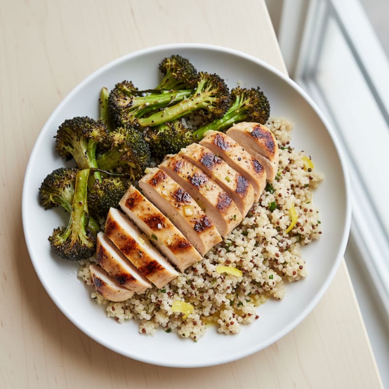 Grilled Chicken Breast with Quinoa and Roasted Broccoli