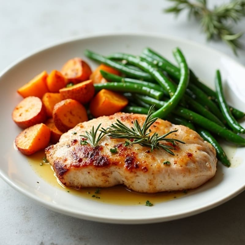 Seared Turkey Breast with Roasted Sweet Potatoes and Green Beans