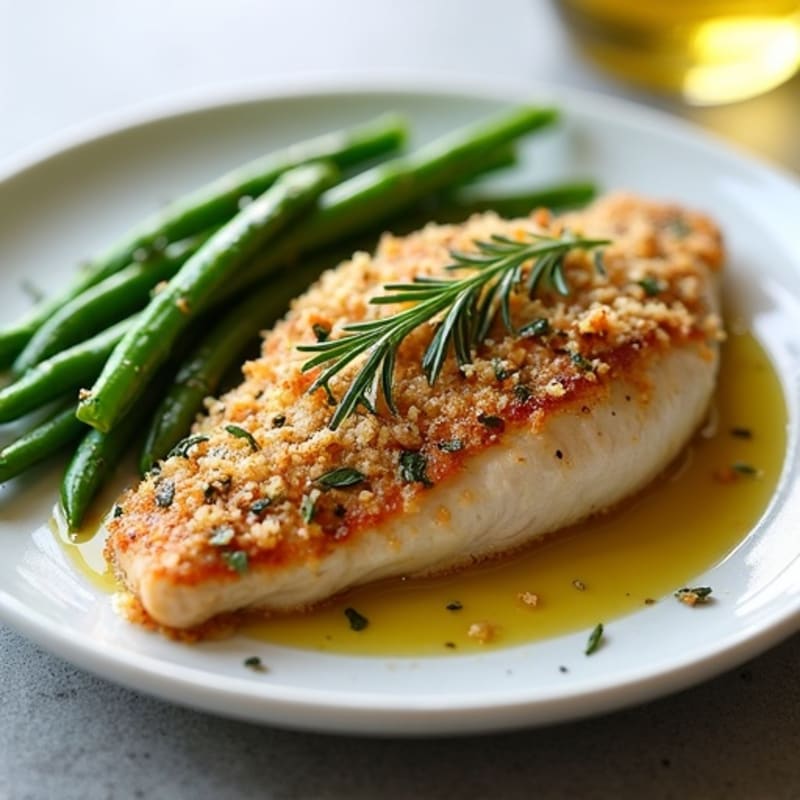 Garlic Herb Crusted Chicken Breast with Roasted Green Beans