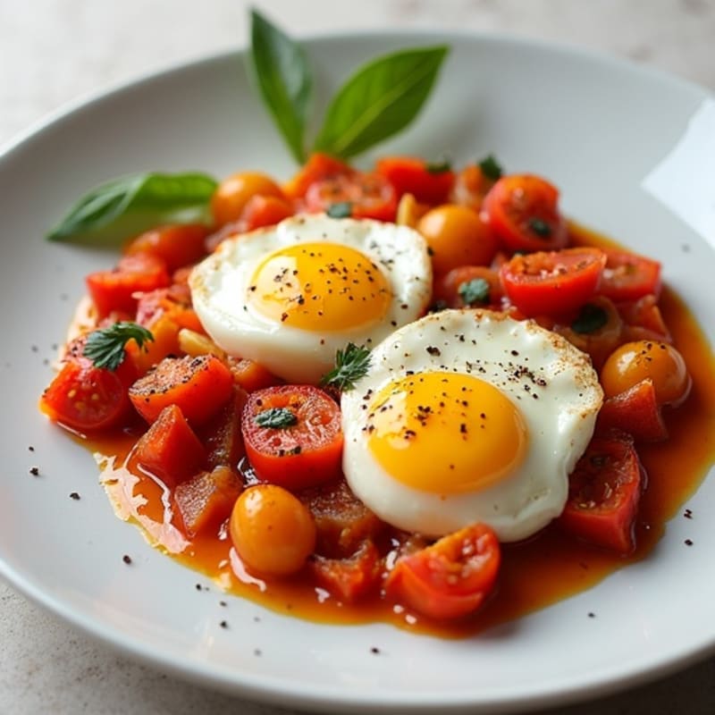 Spiced Tomato Poached Eggs with Bell Peppers