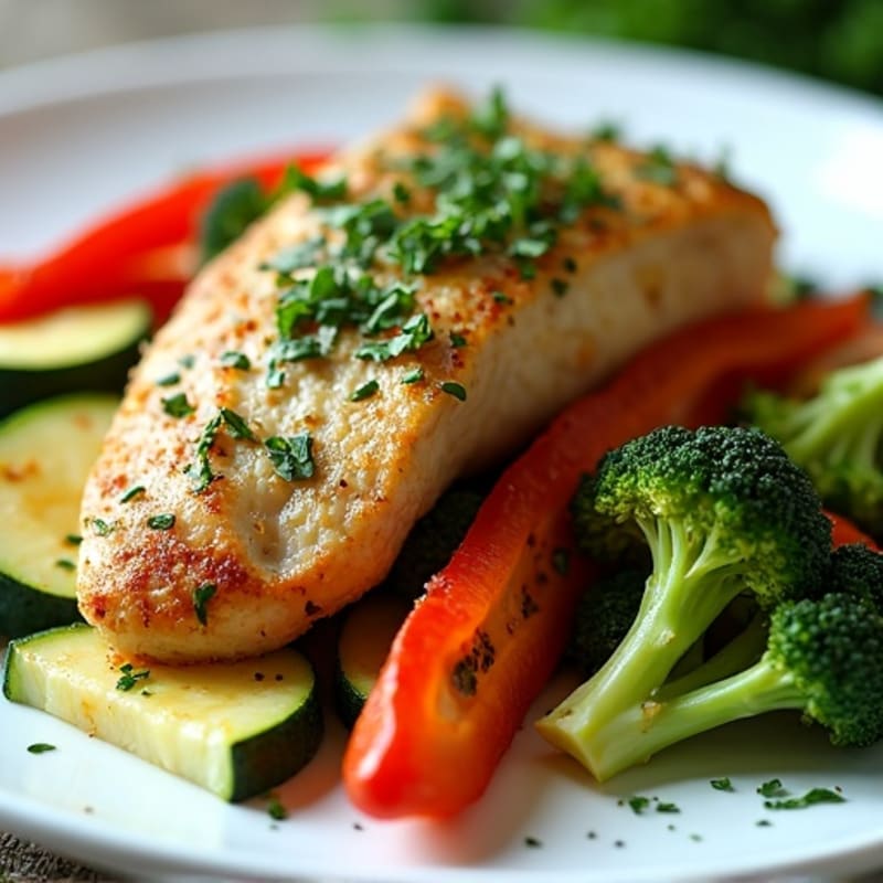 Herb-Crusted Pan Seared Chicken with Roasted Vegetables