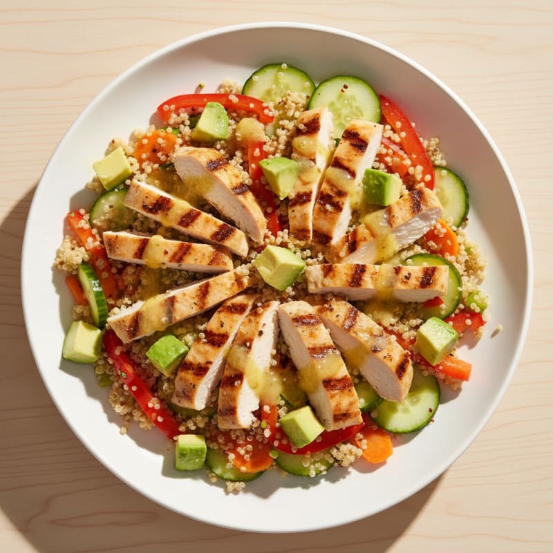 Grilled Chicken and Quinoa Bowl with Crunchy Vegetables