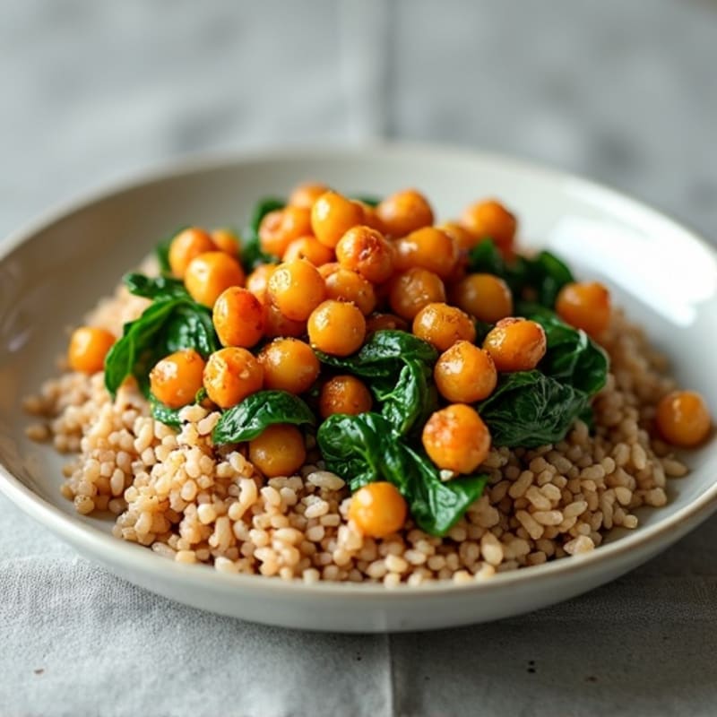 Crispy Chickpea and Spinach Stir-Fry with Brown Rice