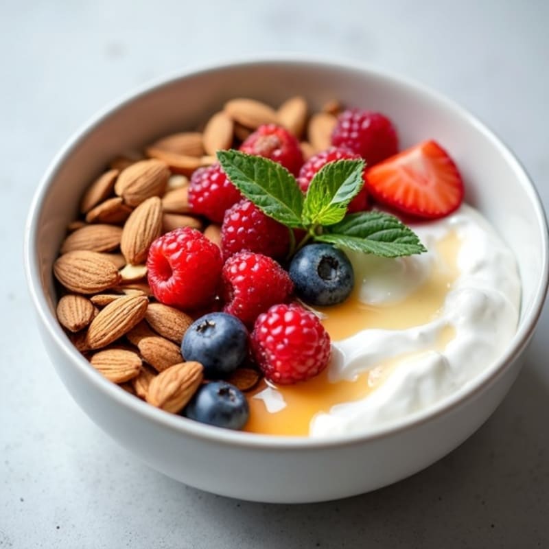 Greek Yogurt Bowl with Whey Protein, Berries, and Almonds