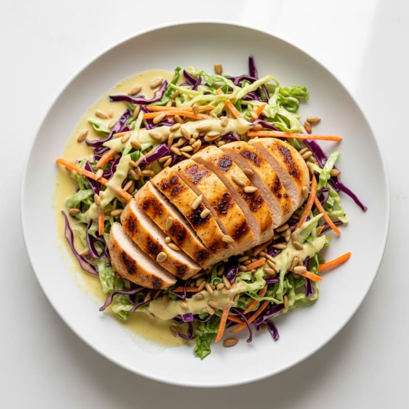 Grilled Chicken Breast with Crunchy Cabbage Slaw and Greek Yogurt Dressing