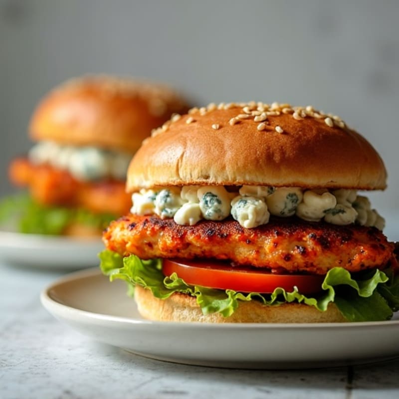 Grilled Buffalo Chicken Burgers with Tangy Blue Cheese