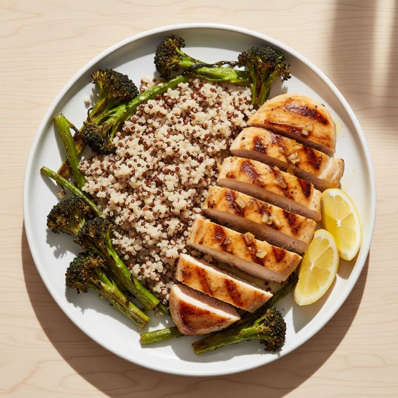 Grilled Chicken Breast with Quinoa and Roasted Broccoli