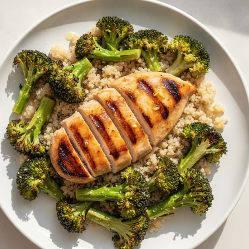 Grilled Chicken Breast with Quinoa and Roasted Broccoli