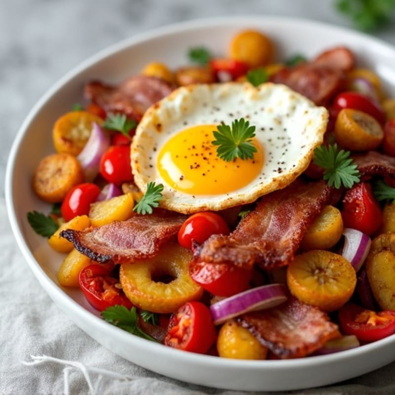 Crispy Plantain Turkey Bacon Hash