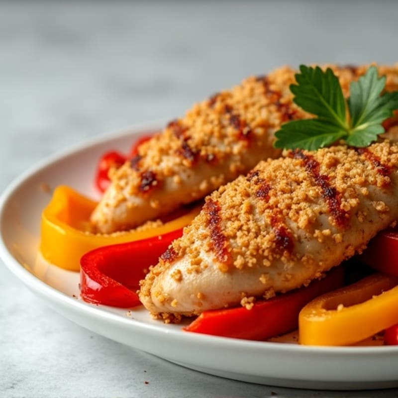 Crispy Baked Sweet and Sour Chicken with Roasted Bell Peppers