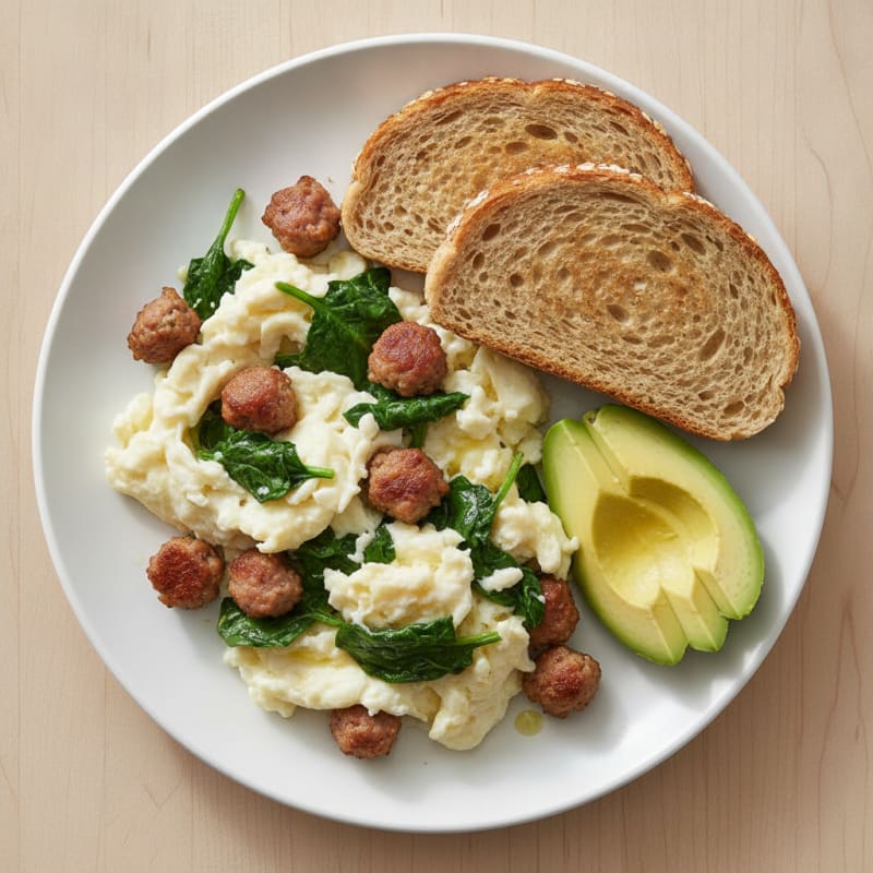 Egg White Scramble with Turkey Sausage and Spinach