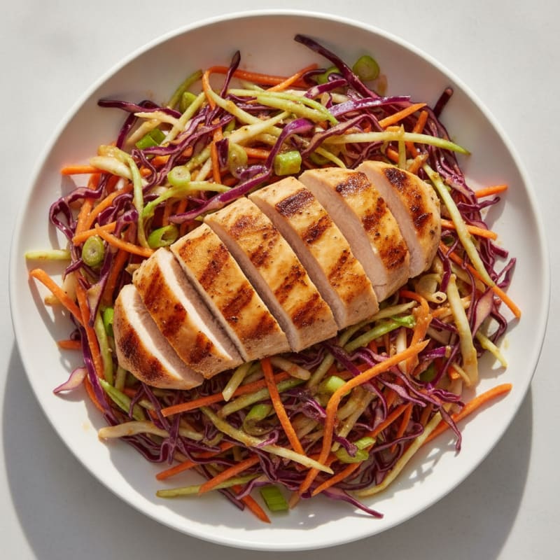 Grilled Chicken Breast with Crunchy Cabbage Slaw