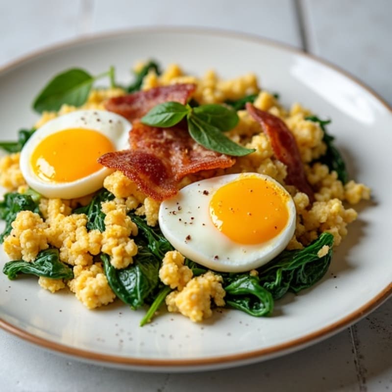 Cottage Cheese Scramble with Spinach and Turkey Bacon