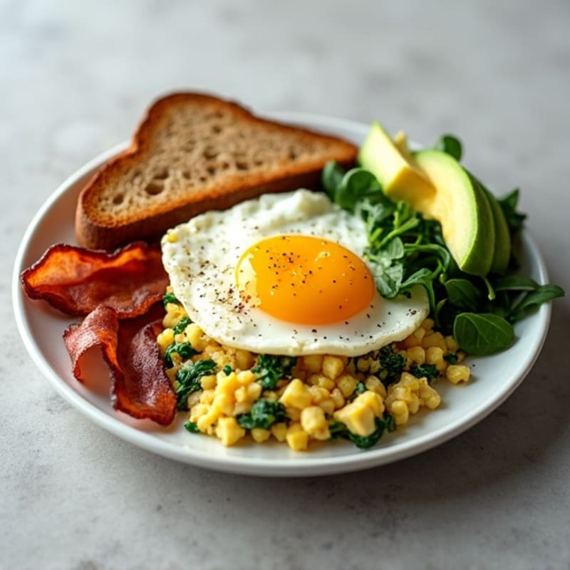 Cottage Cheese Scramble with Spinach and Turkey Bacon