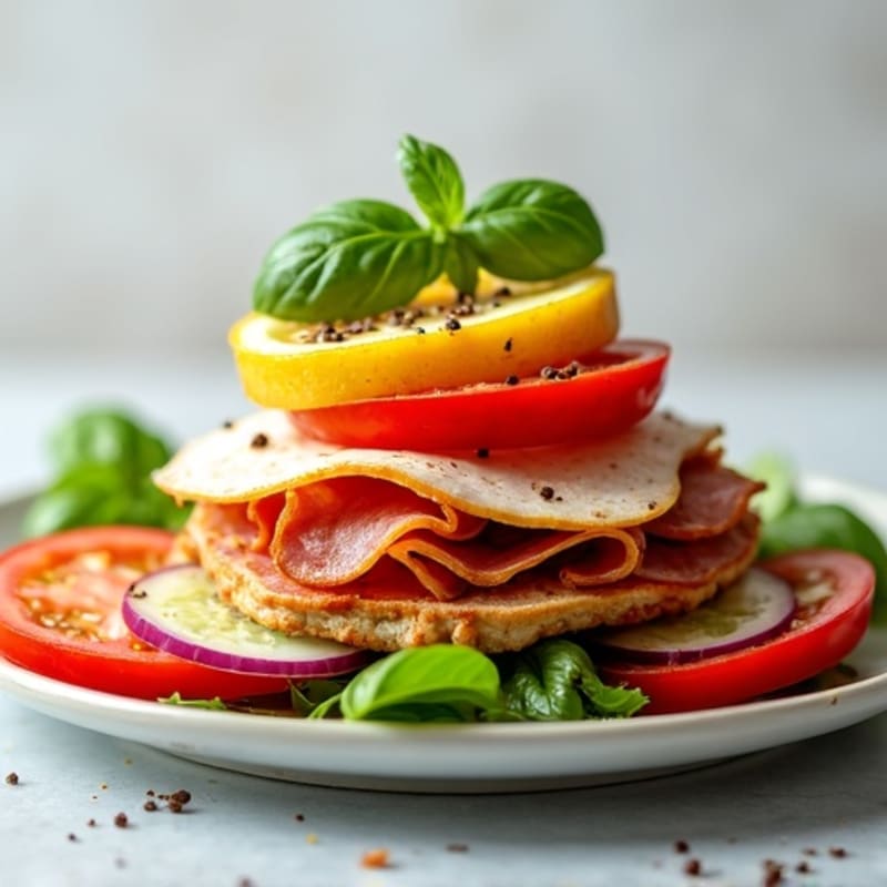 Lean Turkey-Prosciutto Stack with Fresh Mediterranean Vegetables