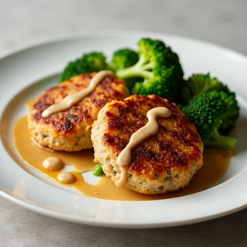 Seared Turkey Patties with Roasted Sweet Potato and Steamed Broccoli