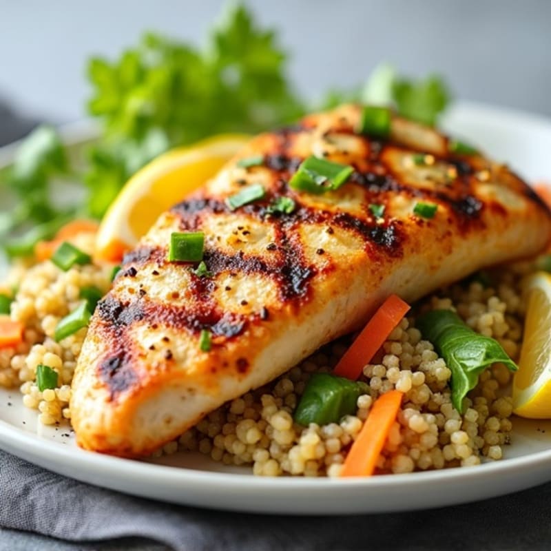Grilled Chicken Breast with Crunchy Cabbage Slaw and Quinoa