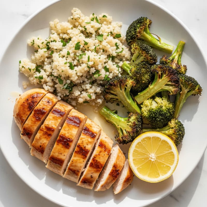 Grilled Chicken Breast with Quinoa and Roasted Broccoli